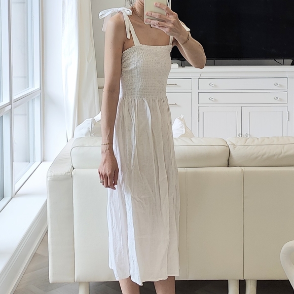 Aritzia Wilfred White golden hour linen Midi Dress - Picture 4 of 8